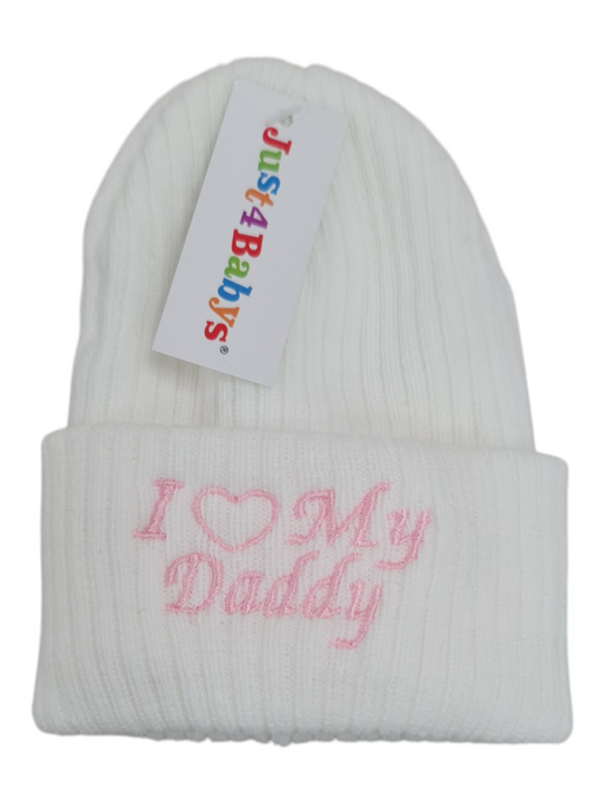 I love my daddy  girls embroidered white hat beanie 0-3m des 2