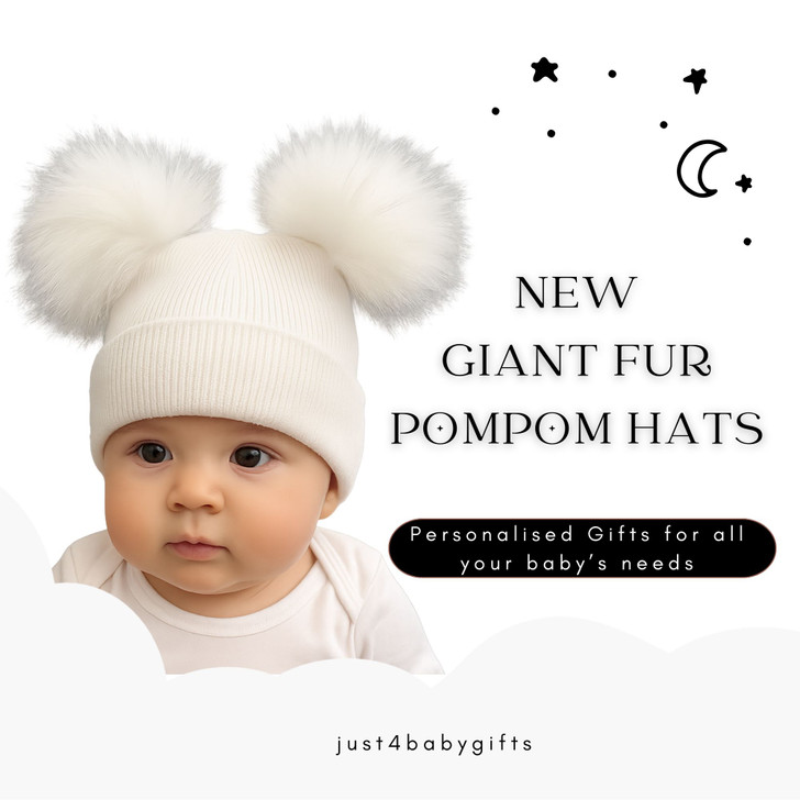 CT93 2ND SIZE SELF COLOUR RIBBED 2 FUR POM HATS