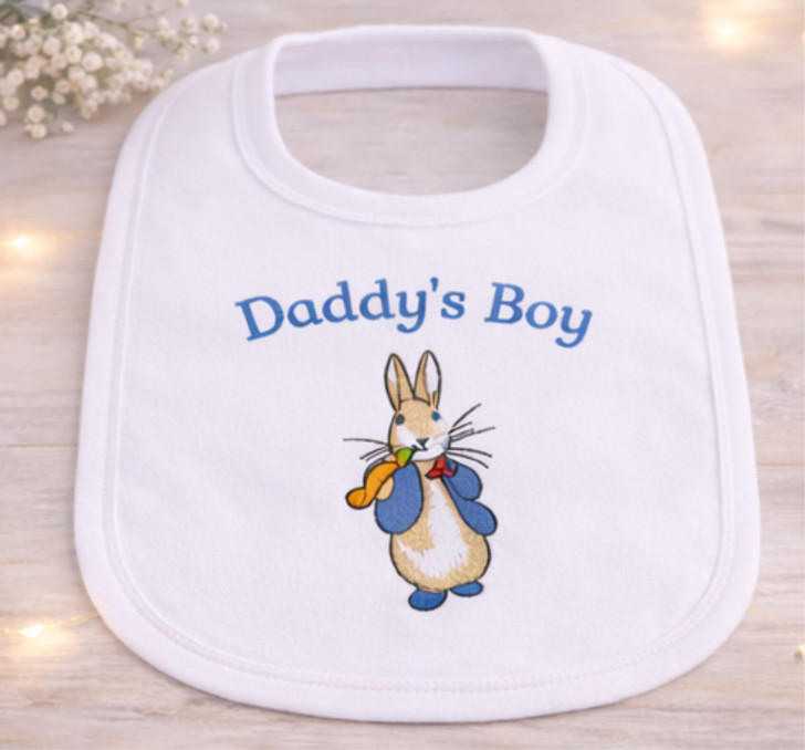 PETER RABBIT daddys boy White Baby Bib