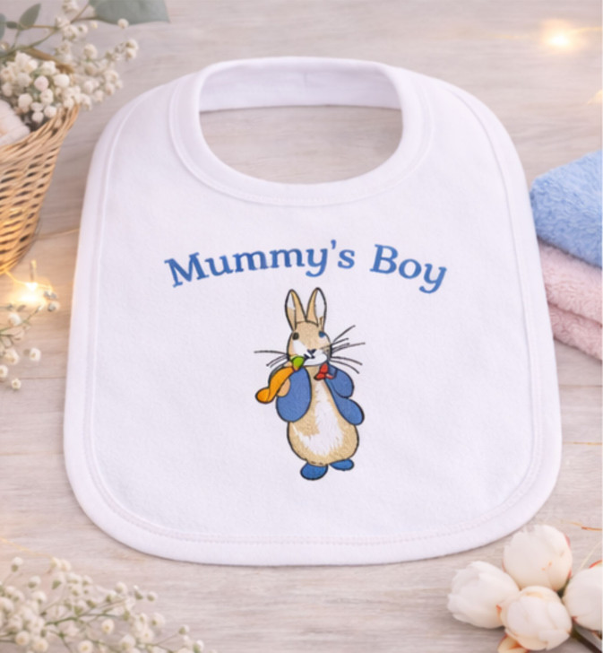 PETER RABBIT mummys boy  White Baby Bib