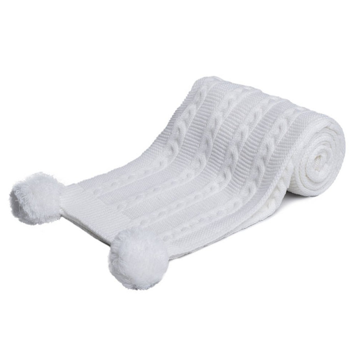 EABP800-W WHITE Eco Cable Knit Wrap w/Pom Poms