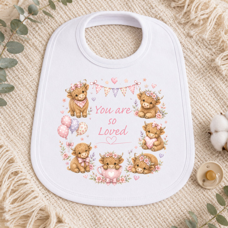You are so loved  highland cow design Baby Bib