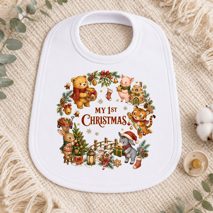 MY 1ST CHRISTMAS  bear donket rabbit   design Baby Bib