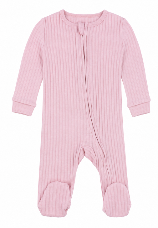 SS4600-DP: Dusty Pink Ribbed Sleepsuit (0-3 Months)