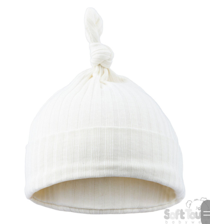 H4600-MA: Marshmallow Ribbed Knot Hat (0-6 Months)