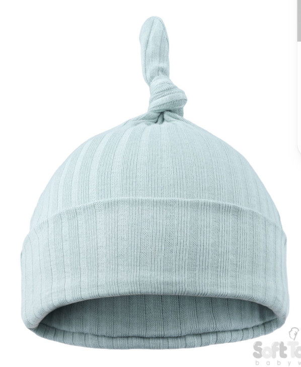 H4600-SG: Sage Green Ribbed Knot Hat (0-6 Months)