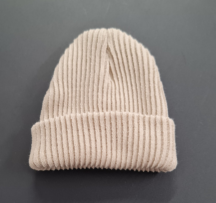 CT01 NEW BABY  BEIGE RIBBED TURN UP HAT J4BB