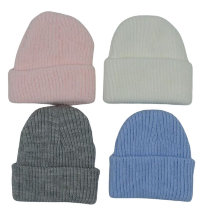 CT01 NEW BABY  PINK  RIBBED TURN UP HAT J4BW