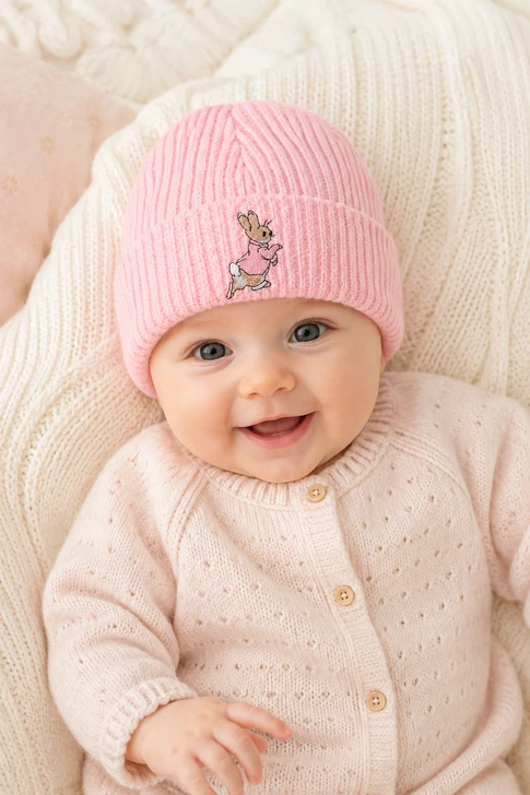 PINK RABBIT embroidered PINK  hat beanie NB running