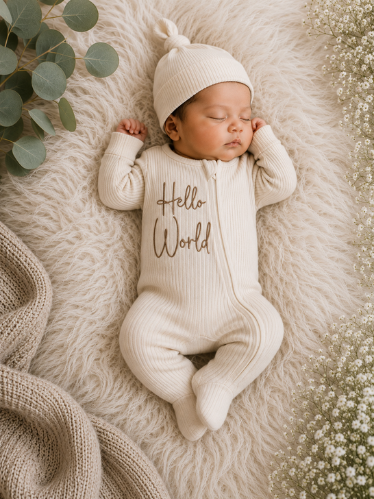 HELLO WORLD  Marshmellow Ribbed Sleepsuit (0-3 Months)