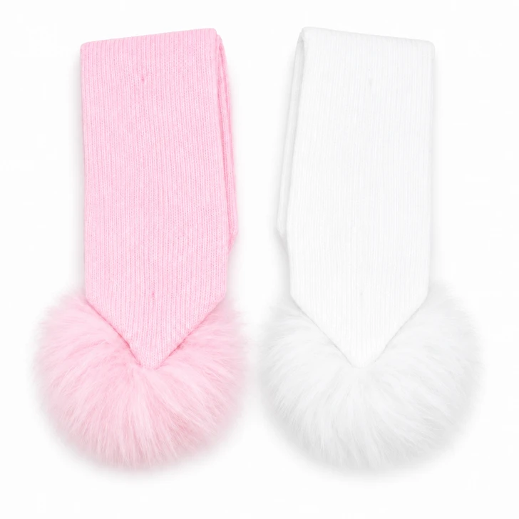 CT120 2 FAUX FUR POM BABY SCARF 2 COLOURS