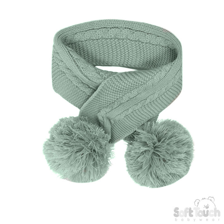 Sage Green 'Elegance' Cable Knit Scarf w/Pom Poms : SC12-SG