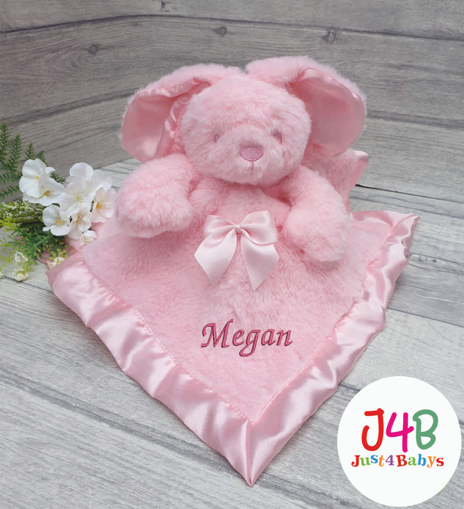 PERSONALISED  BUNNY RABBIT COMFORTER WITH BOW 3 COLOURS