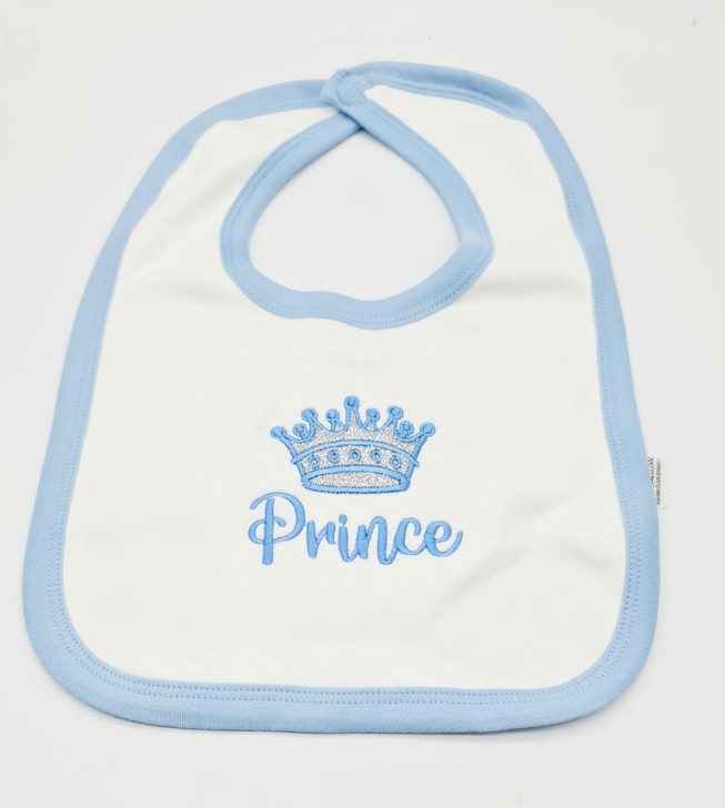 GLITTER / SPARKLE PRINCE contrast blue bib  embroidered bib