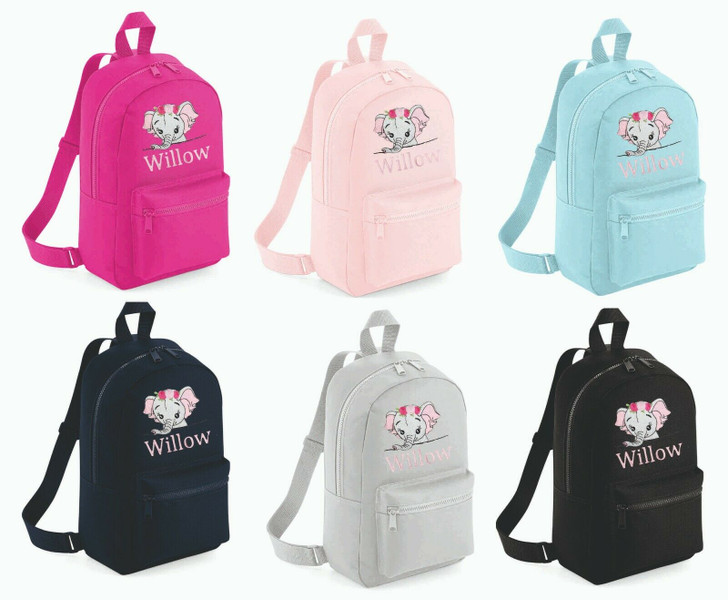 Personalised embroidered ELEPHANT Boys Girls Rucksack Backpack Bag Mini School
