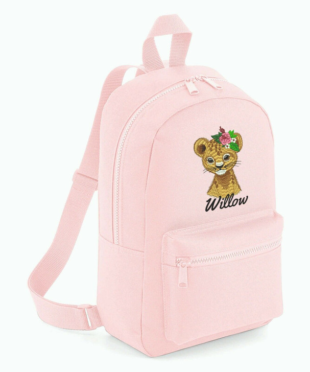 Personalised embroidered LION FLOWERS Girls Rucksack Backpack Bag School