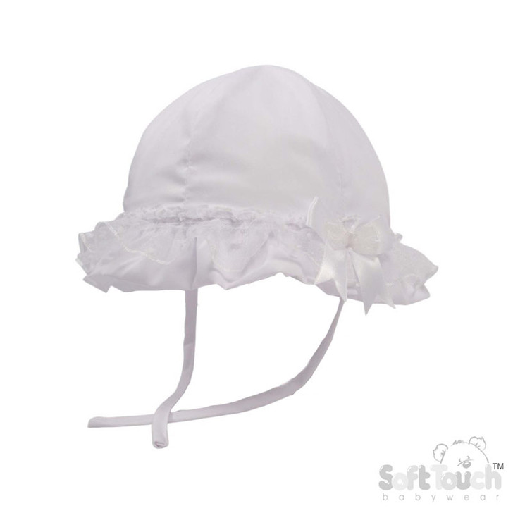 Baby Girl SUN HAT Summer Frilly Lace Bow Chin Straps