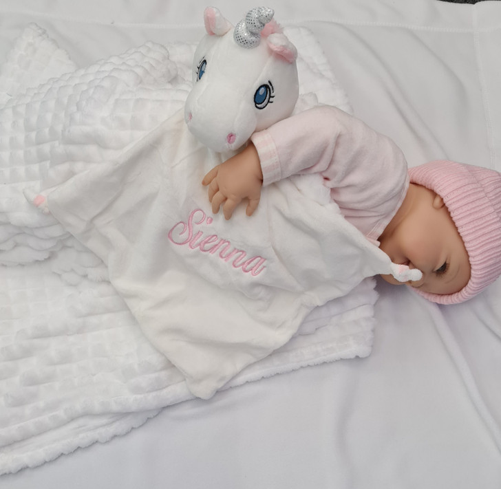 PERSONALISED  BABY UNICORN cubbie STUNNING  COMFORTER SECURITY