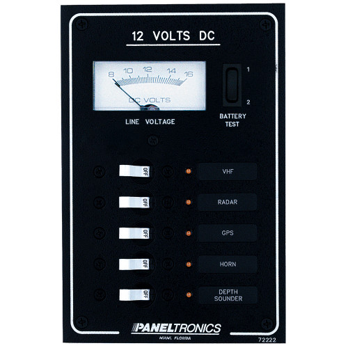 Paneltronics Standard DC 5 Position Breaker Panel & Meter w\/LEDs [9972222B]