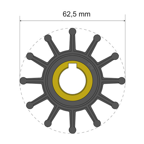 Albin Pump Premium Impeller Kit 62.5 x 16 x 22.4mm - 12 Blade - Key Insert [06-01-015]