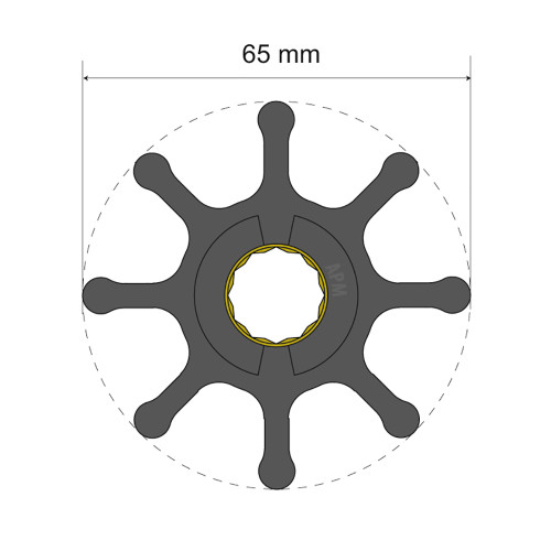 Albin Pump Premium Impeller Kit 65 x 16 x 37mm - 8 Blade - Spline Insert [06-01-017]