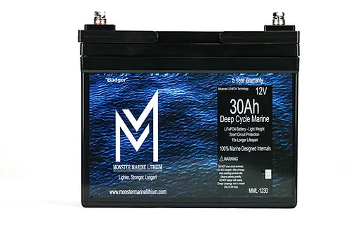 12v 30Ah Deep Cycle Lithium Marine Battery "Badger"