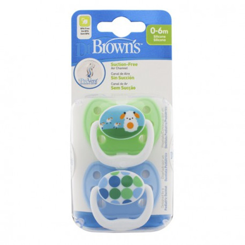 Chupete silicona dr brown's prevent dibujos 1ª etapa hasta 6 m pack 2 U