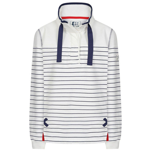 White Lazy Jacks Womens LJ14 Striped Button Neck Sweatshirt