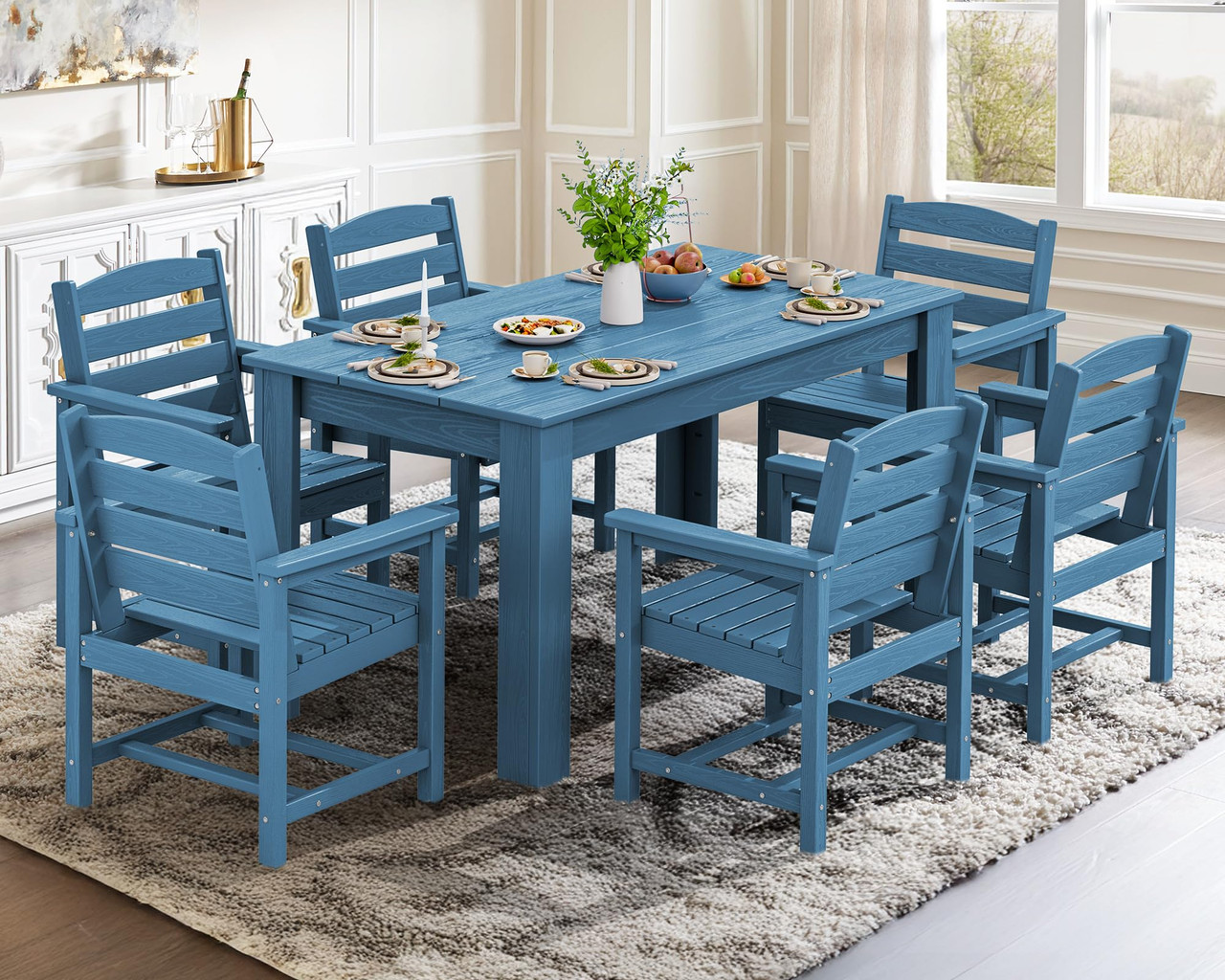 6 person patio set with umbrella UDPATIO Dining Table, Heavy Duty Outdoor Table of 4-6 wit and the included umbrella provides added shade Walsunny 6 Piece Patio Furniture