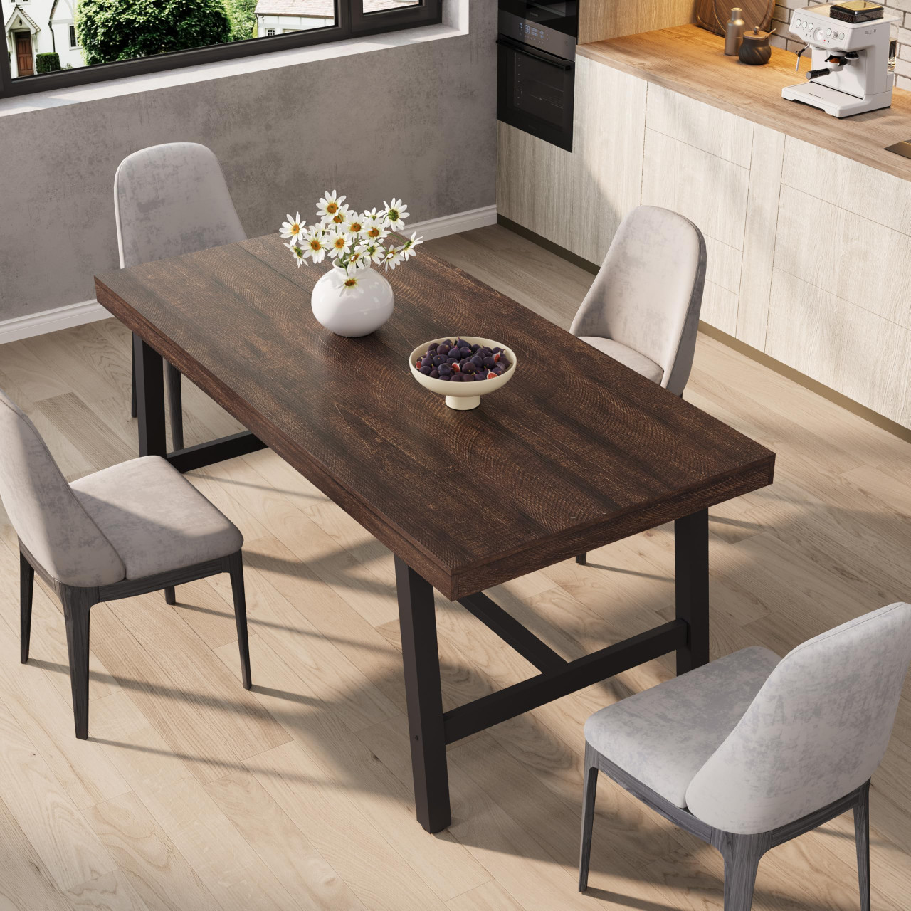 Industrial Dining Table for 4-6 People, 63