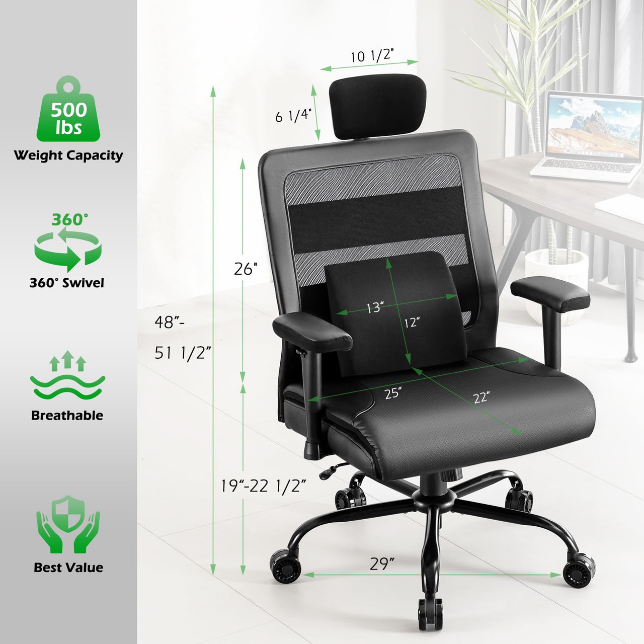 NICENESS  サイズXL Humanspine Extra Wide Seat Bariatric Office Chair 500lbs Big and