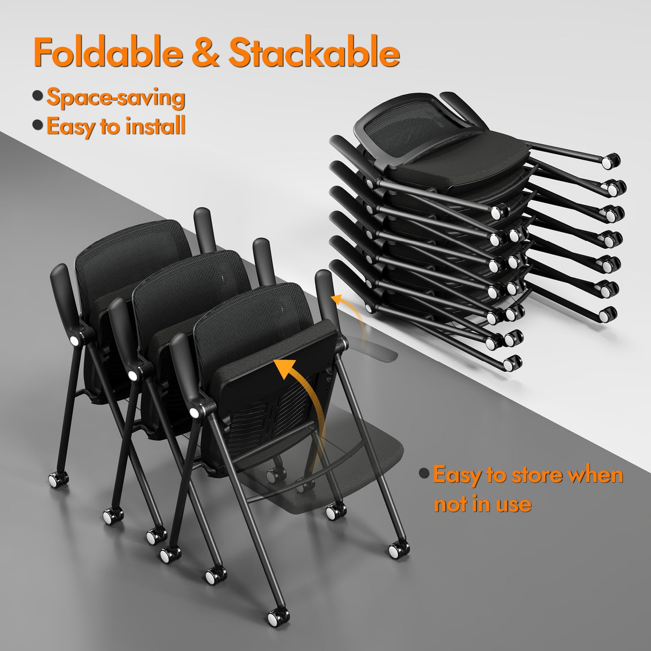 Humanspine Stackable Foldable Office Chair Set of 2, Folding 1