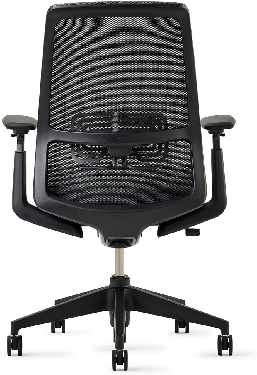 Haworth Soji Chair, Black Mesh Gray Fabric Seat, All Features