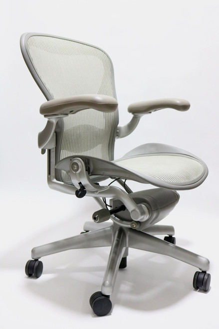 Herman Miller Aeron Chair, Mineral, Size B, All Features, Fully Adjustable Arms, Tilt Limiter and Seat Angle, Adjustable Lumbar Pad