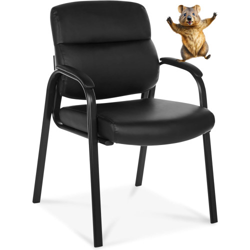 Leather Guest Chair with Padded Arms, Reception Meeting Conference Waiting Room Lobby Home Desk Big and Tall Executive Office Chair, Black (1 Pack)