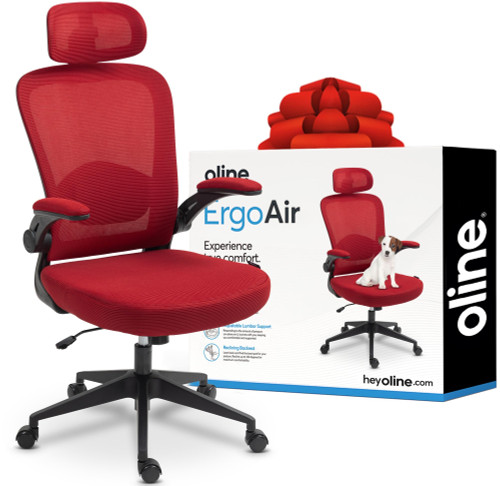 ErgoAir Ergonomic Office Chair – Adjustable Lumbar Support, Flip-Up Armrests, Mesh Computer Desk Chair, Swivel Rolling Executive Gaming Chair for Home & Office (Red)