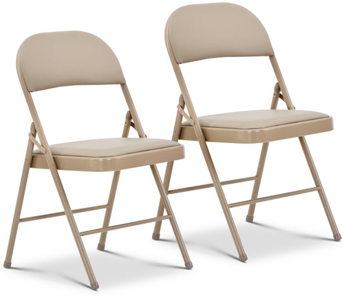 (Khaki, 2 Pack) Vinyl Folding Chairs, Padded Vinyl Cushion Chairs with Durable Metal Frame, Indoor Outdoor Stackable Foldable Guest Chairs for Office Wedding Kitchen Dining, 300lb Capacity.