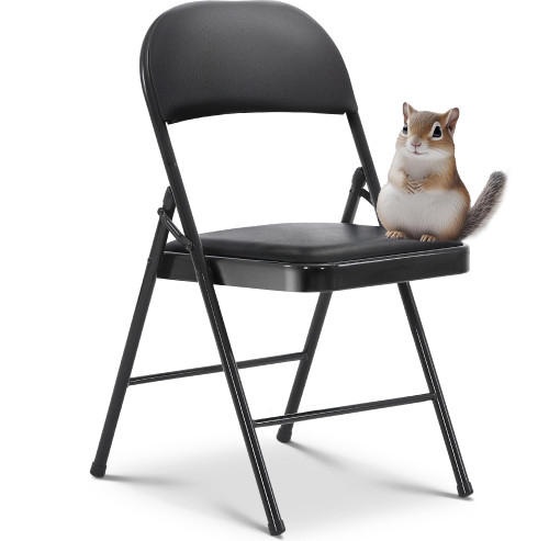 Vinyl Folding Chairs, Padded Vinyl Cushion Chairs with Durable Metal Frame, Indoor Outdoor Stackable Foldable Guest Chairs for Office Wedding Kitchen Dining, 300lb Capacity (Black, 1 Pack)