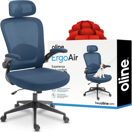 ErgoAir Ergonomic Office Chair – Adjustable Lumbar Support, Flip-Up Armrests, Mesh Computer Desk Chair, Swivel Rolling Executive Gaming Chair for Home & Office (Navy Blue)