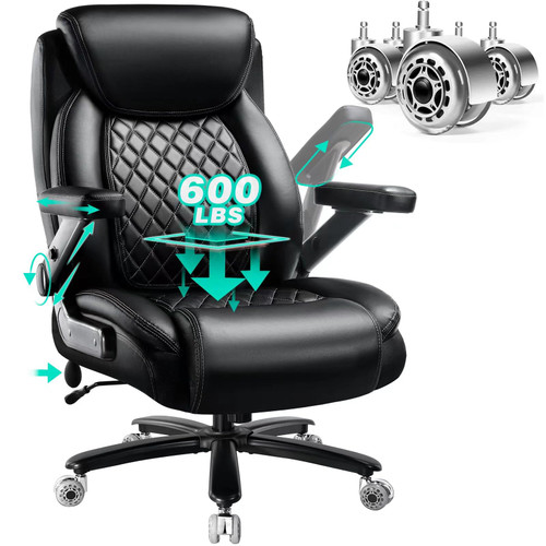 600LBS Large Heavy Duty Office Chair with 5D Flip Arms,Comfy Big and Tall Executive Office Desk Chair with Pocket Spring Cushion,High Back Computer Chair with Lumbar Support,Dual Rubber Wheel