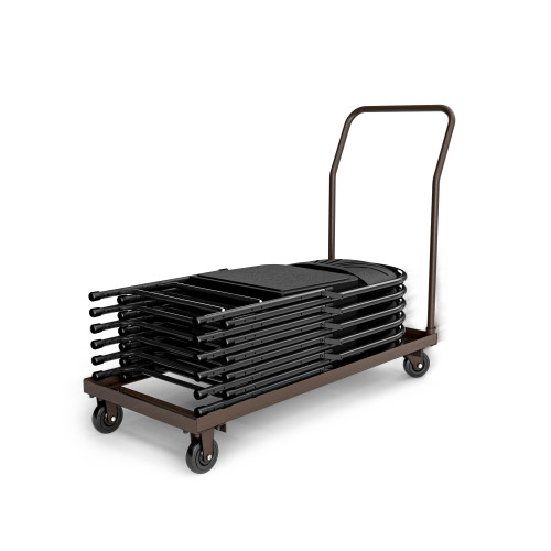 Folding Chair Dolly, Premium Commercial Heavy Duty Steel Cart (Horizontal Stacking, Long Bed for Taller Chairs, Fits OEF1100 and Most Folding Chairs, 1100 lb, Swivel Casters)