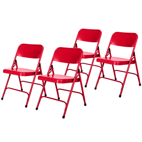 All-Steel Heavy-Duty Folding Chairs, Commercial-Grade Metal Chairs with Dual Braces, 500 lb Capacity (4-Pack, Red)