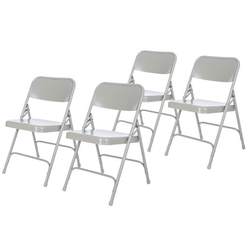 All-Steel Heavy-Duty Folding Chairs, Commercial-Grade Metal Chairs with Dual Braces, 500 lb Capacity (4-Pack, Gray)