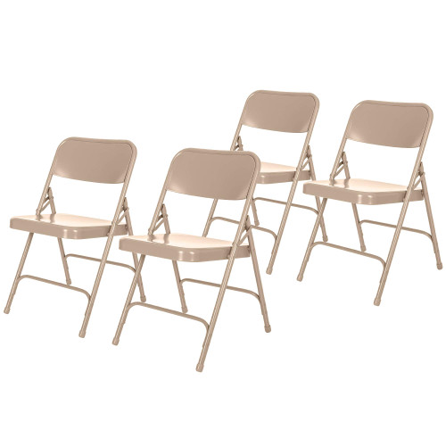 All-Steel Heavy-Duty Folding Chairs, Commercial-Grade Metal Chairs with Dual Braces, 500 lb Capacity (4-Pack, Beige)