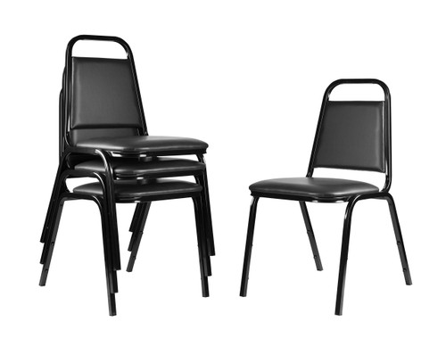 Banquet Chairs Premium Commercial Seating (4 Pack, Vinyl, Panther Black, Black Frame)