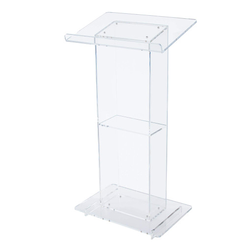 Commercial-Grade Modern Clear Acrylic Lectern with Shelf (24-inch Reading Surface)