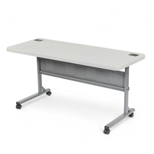 Commercial-Grade Premium Industrial Nesting Flip-Top Blow-Molded Training Table with Steel Frame and a 1.75" Thick Surface (24" × 60", Speckled Grey Top)