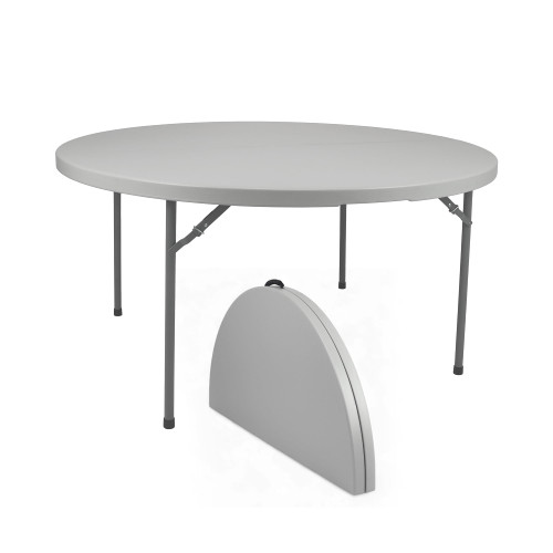 Commercial-Grade Premium Industrial Fold-in-Half Blow-Molded Folding Table with 19-Gauge Steel Frame and Thick Top (48" Diameter, Speckled Gray Top)