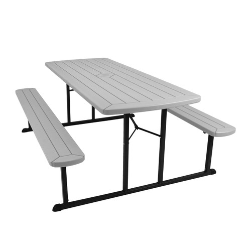 Heavy Duty Blow Molded Folding Picnic Table- Light Speckled Grey, Black Frame