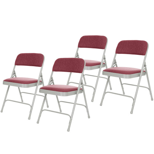 Heavy-Duty Premium Fabric Padded Upholstery Double-Hinged Folding Chairs (4-Pack, Crimson Red/Gray)
